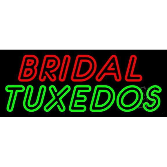 Bridal Tuxedos Double Stroke LED Neon Sign 13" Tall x 32" Wide - inches, Black Square Cut Acrylic Backing, with Dimmer - Premium built indoor Sign for Storefront, Store interior, Studio.