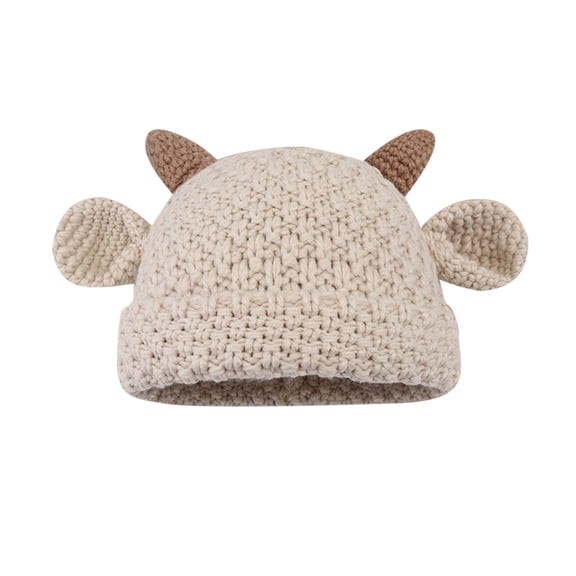 Risckoth Women's Knit Beanie 3D Horn and Ear Detail Handmade Crochet Cute Winter Hat