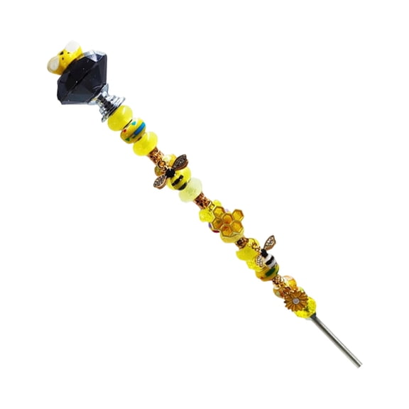 Fairy Wand Beaded Garden Stakes, Bee Garden Stakes Fairy Wand DIY Beaded Stakes, Garden Decor Includes Crystal Stopper Top, Bee Pendant, for Craft Supply, Outdoor Decorations, Black