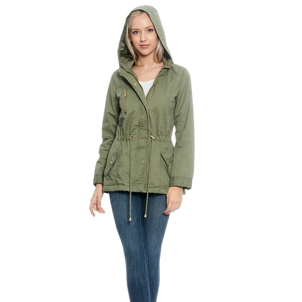 Glamsia Women's Lightweight Cotton Jacket with Waist Drawstring and Hood