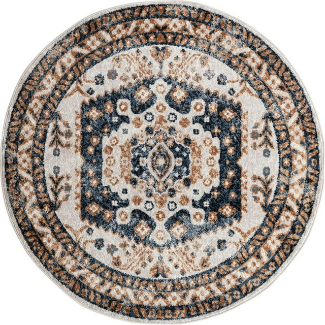 Unique Loom Tapis de Bordure Oxford 5' x 5' Rond Ivoire/bleu