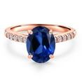 thumbnail image 3 of Gem Stone King 10K Rose Gold Blue Created Sapphire and Lab Grown Diamond Engagement Ring for Women | 2.50 Cttw | Oval 9X7MM | Gemstone September Birthstone | Size 7, 3 of 6