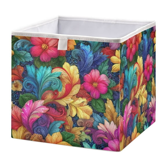 Foldable Fabric Storage Bin Home Cubes Clothing Organizer Bins Large Collapsible Box Basket for Home Organizer Colorful Swirls and Flowers