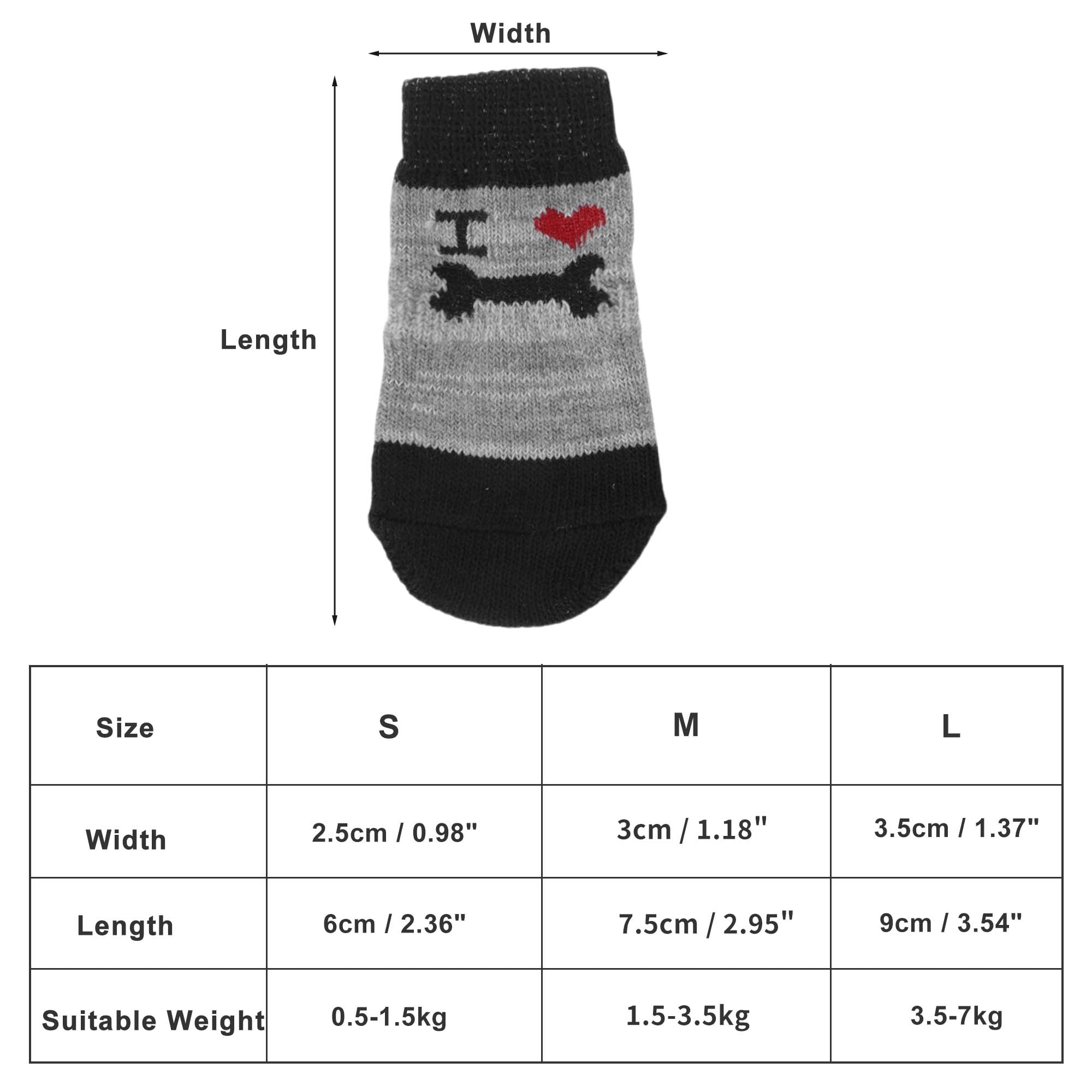 Unique Bargains Dog Socks Non-Slip Socks 4 Pcs Black Grey L