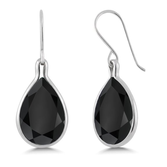 Gem Stone King 14.74 Cttw Black Onyx Drop Dangle Teardrop Earrings for Women | 925 Sterling Silver | Gemstone Birthstone | Pear Shape 16X12MM