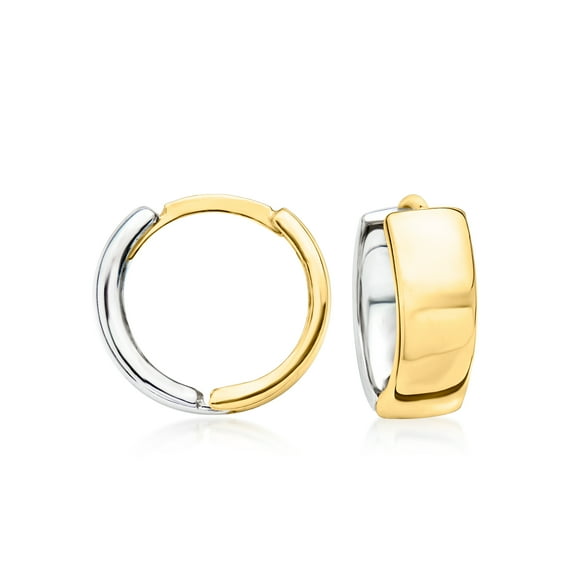 Ross-Simons Sterling Silver and 14kt Yellow Gold Reversible Huggie Hoop Earrings, Women's, Adult