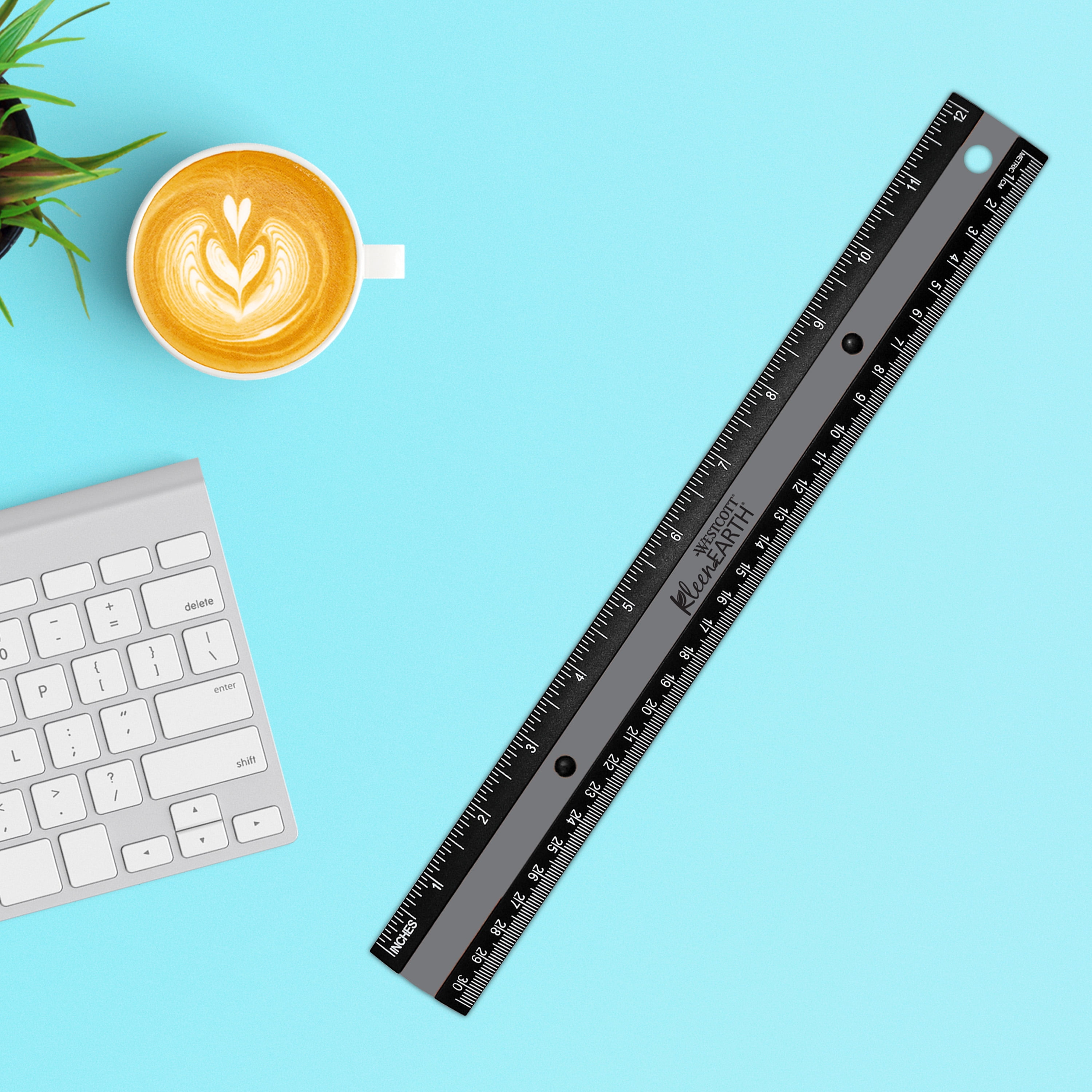 Westcott 12" Kleen Earth Black, Recycled Ruler, Plastic, 1 Each, No Bulk, High School.