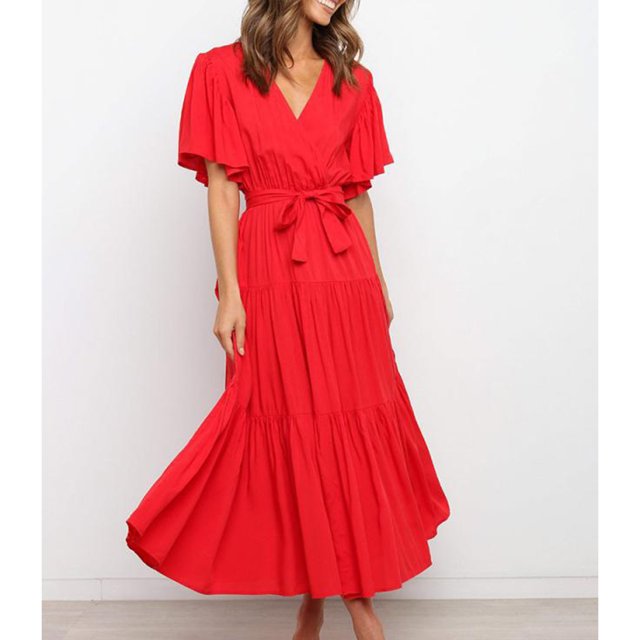 Vestido vintage informal, vestido largo de verano para mujer, vestido con volantes laterales, vestido largo fluido para mujer, calidad en la que puede confiar