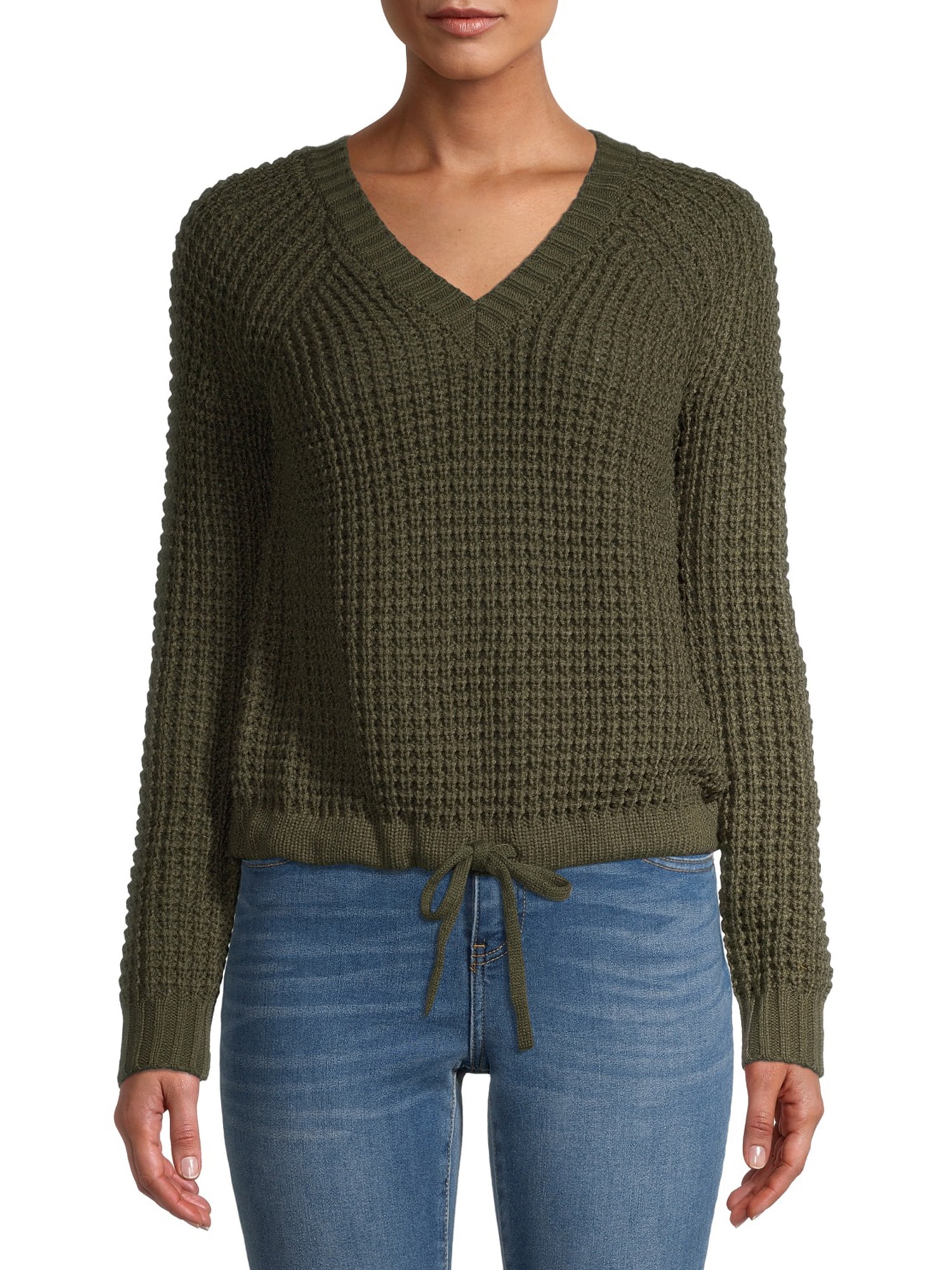 No Boundaries Juniors' Cinched Waist VNeck Sweater