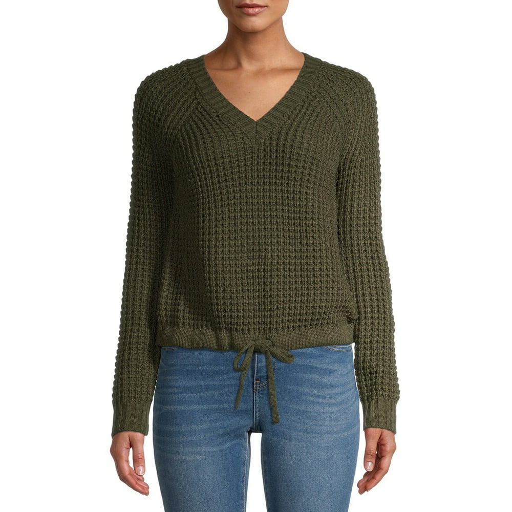 No Boundaries No Boundaries Juniors' Cinched Waist VNeck Sweater