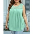 thumbnail image 6 of Summer Tank Tops for Women Loose Fit Pleated Tunics Scoop Neck Sleeveless Lace Tops Curved Hem Flowy Lake Green XL, 6 of 7