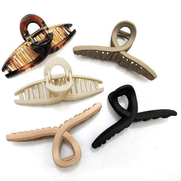 Nalodu Pinzas para el cabello, grandes, 4,3 pulgadas, antideslizantes, grandes, mate, brillantes, con forma de mariposa, para cabello fino, medio, grueso, para mujeres, paquete de 5