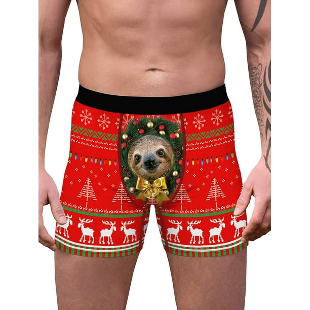 Faithtur Men Christmas Funny Boxers, 3D Animals Print Elastic Waist Boxer  Briefs, Gag Gift for Boyfriend, Husband 