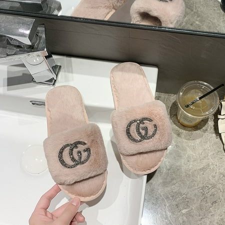 

Women s Slippers Soft Plush Furry Open Toe Soft Plush Lightweight House Slippers Fuzzy Fluffy Slip on House Shoes Indoor Outdoor Slippers for Women