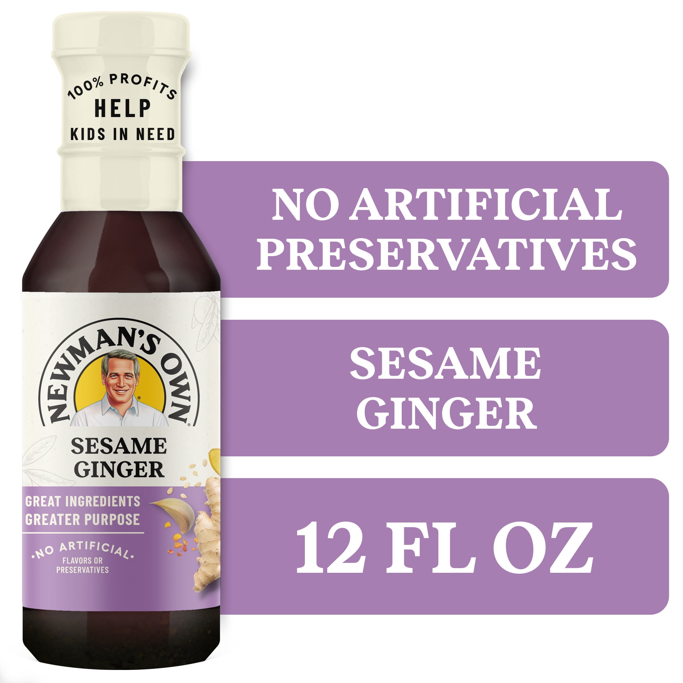 (2 pack) Newman's Own Sesame Ginger Salad Dressing, Marinade, and Finishing Sauce, 12 fl oz