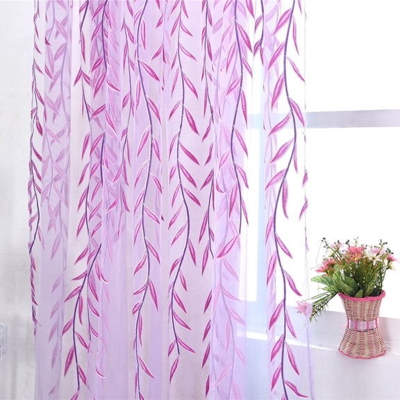 Hemobllo Purple Transparent Curtains Window Sheer Voile Curtains with Rod Pocket for Window Shielding