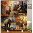 thumbnail image 3 of 4PCS Deer Shower Curtain Set, Country Mountain Pine Tree Foggy Woodland Elk Birds Wildlife Animals Hunting Lake Cabin Rustic Farmhouse Bathroom Decor, Non-Slip Bath Mat, Crescent Moon, 3 of 7