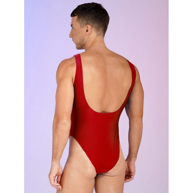 Bodysuit Mens Leather Swimwear Red Mens Unitard Swimsuit Black Red