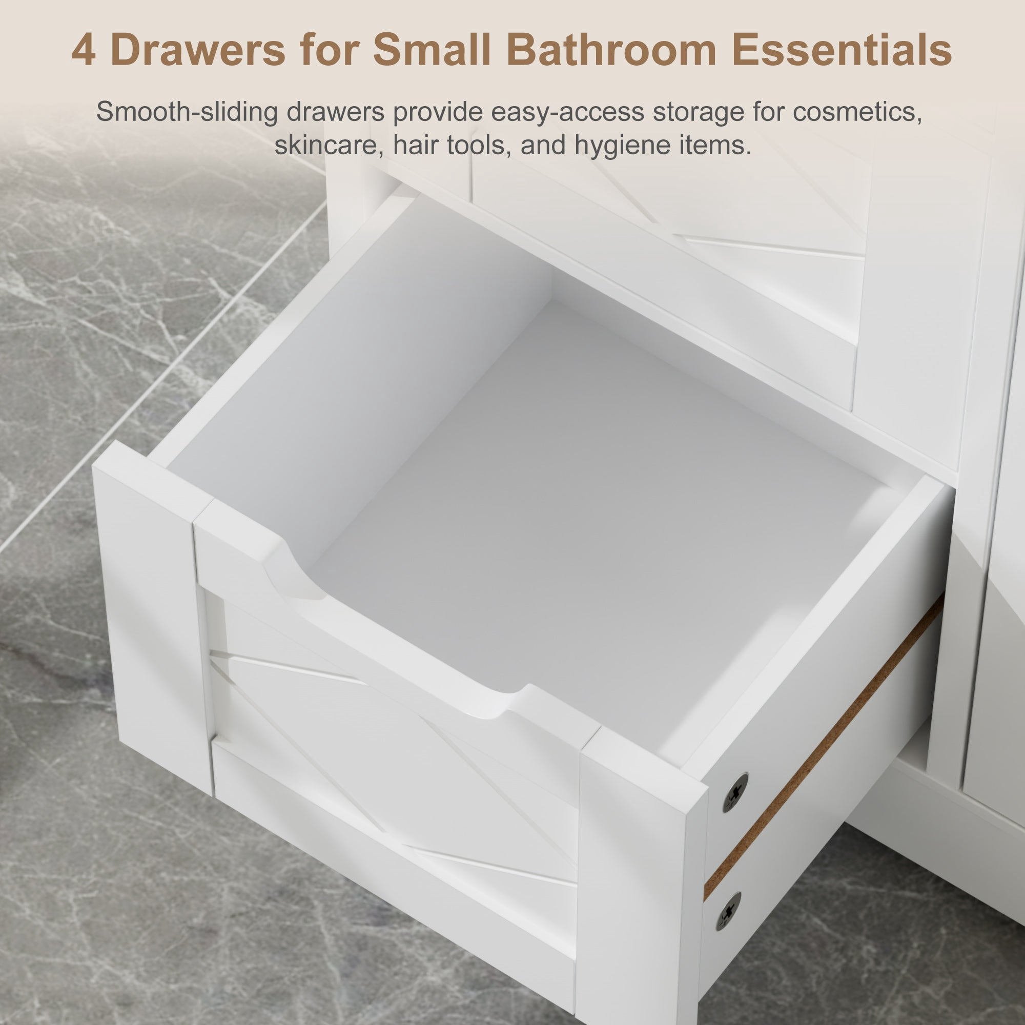 VECELO Bathroom Storage Cabinet, Floor Cabinet with 4 Drawers and Adjustable Shelf, Double Door Storage Organizer for Living Room,Bathroom, Kitchen, Entryway, White