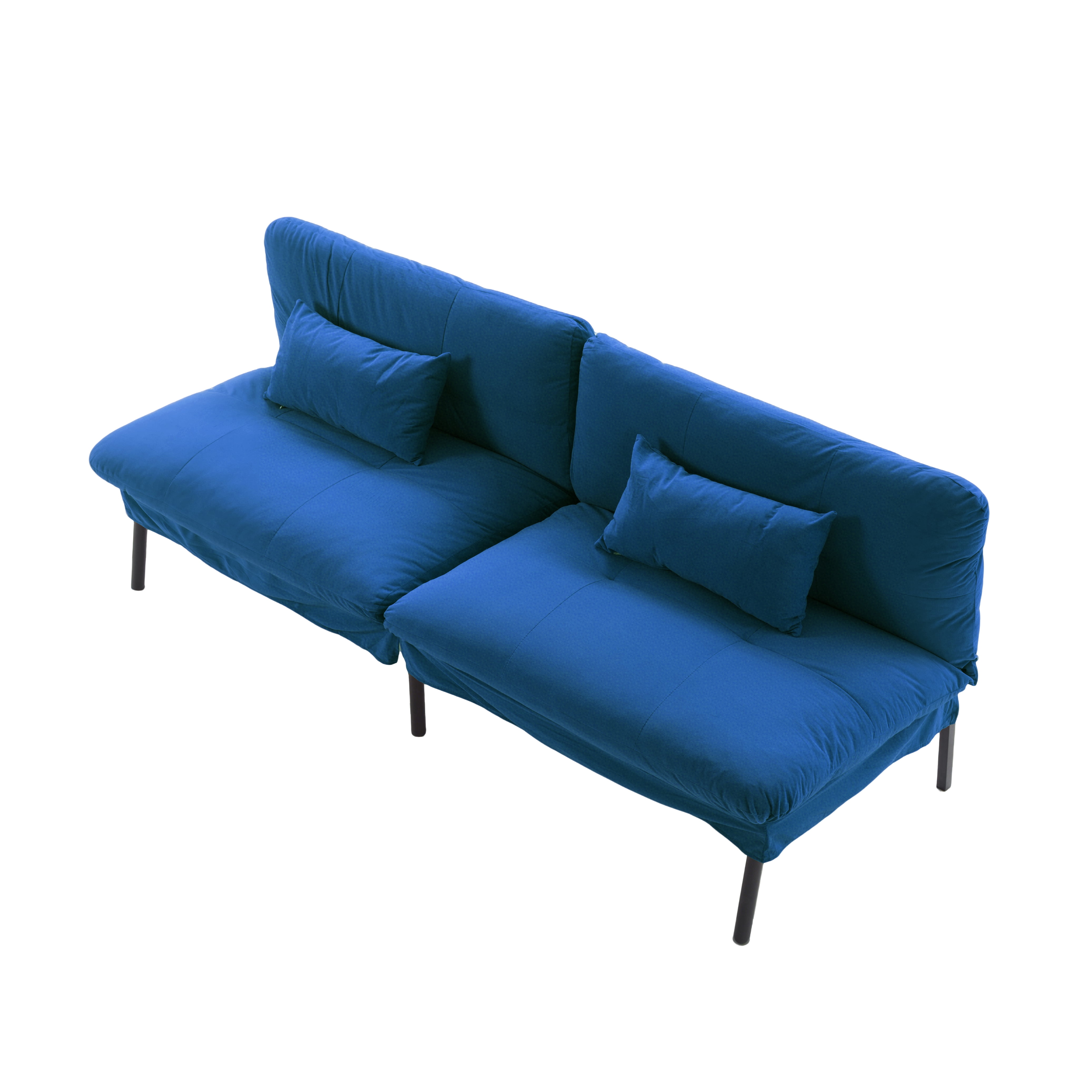 BSHTI 70" Velvet Convertible Futon Sofa Bed with Split Back & 5-Position Adjustment, Metal Frame, Tapered Legs, for Small Space & Guest Room,Blue