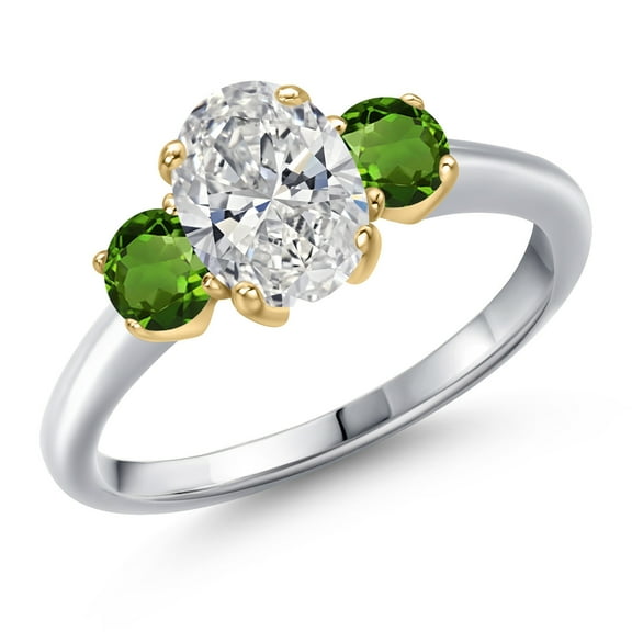 Gem Stone King 1.50cttw 10K White Gold IGI Certified Lab Grown Diamond and Green Tourmaline 3-Stone Engagement Ring for Women | Center 1.00 Ct Diamond | D-E Color | VS1-VS2 Clarity | Size 6