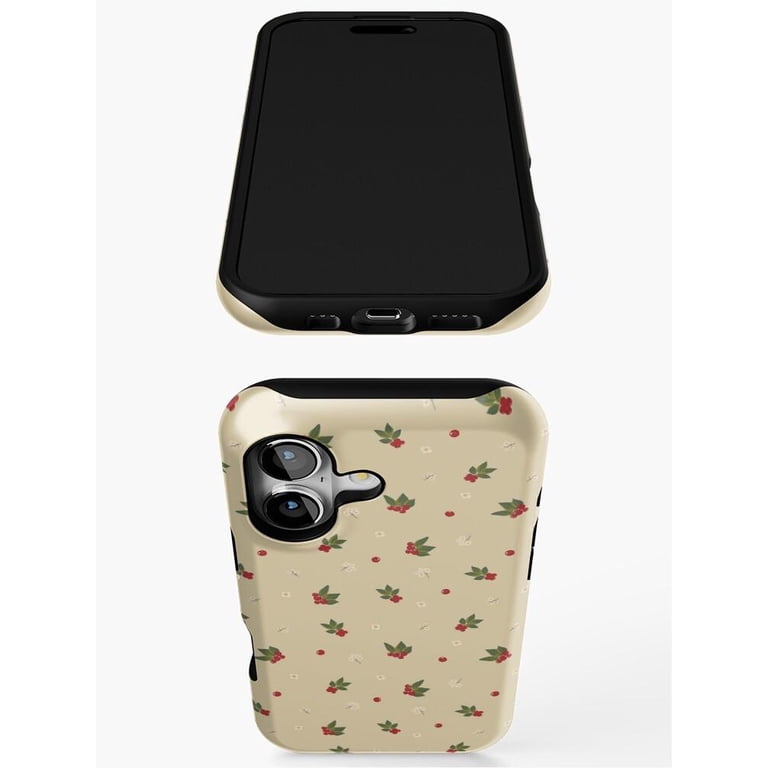 Red Berry Sprigs and Tiny White Flowers Beige Tough Case for Apple ...