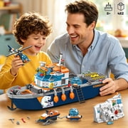 482PCS Arctic Icebreaker Ship Building Blocks Set with Helicopter, Boat & Polar Bear, Ocean Adventure STEM Construction Toy for Kids Boys Ages 6-12
