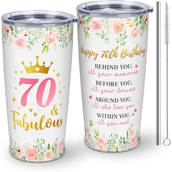 70th Birthday Gifts for Women, 70 Year Old Birthday Gifts for Women, 1953 Birthday Gifts for Women, 70th Birthday Gifts for Mom Tumbler With Lid and Straw 20oz 1pc