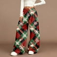 thumbnail image 2 of Women's Casual Fashion Wide-Leg Pants with Christmas Print - Elastic Waist, Loose & Plush-Lined, Green, Size XXL, 2 of 4