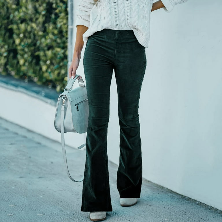Women Corduroy Flare Pants Elastic Waist Bell Bottom Green Trousers Streetwear Loose Overalls Long Pants Walmart