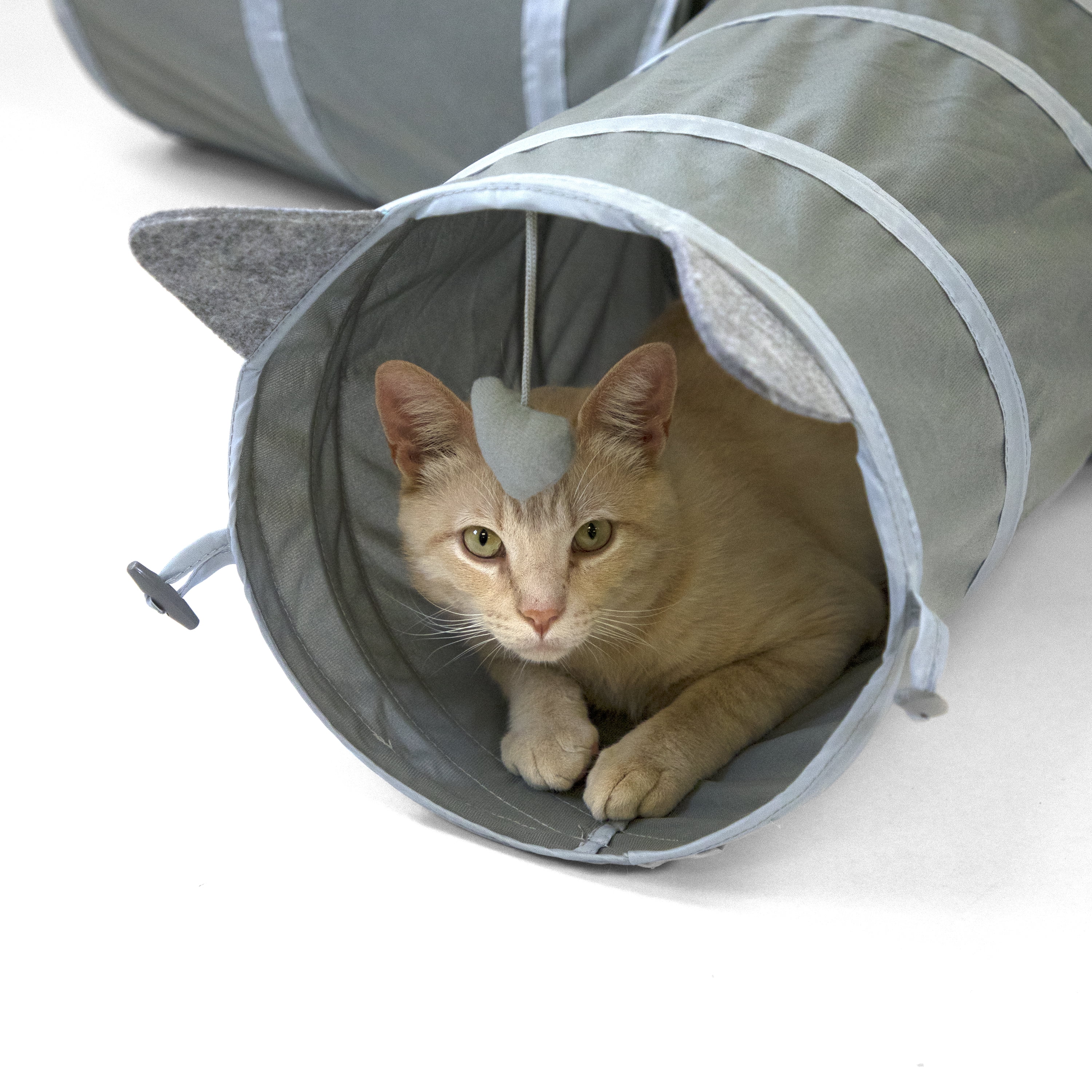 Kitty City Gray Pop-Up 3-Way Cat Tunnel with Catnip Toys, Expandable Playset for Cats & Kittens