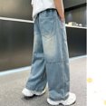 thumbnail image 6 of Crunowin Boys Denim Pants, Vintage Multiple Pockets With Pockets Loose Straight Leg Jeans Size 4T, 6 of 9