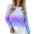 thumbnail image 2 of WHEANG Long Sleeve Shirts For Women Crew Neck Long Sleeve Printed Basic Tee Imitation Cotton Soft Comfy Casual Loose Fit Top 1Pc Blue S-4Xl, 2 of 9