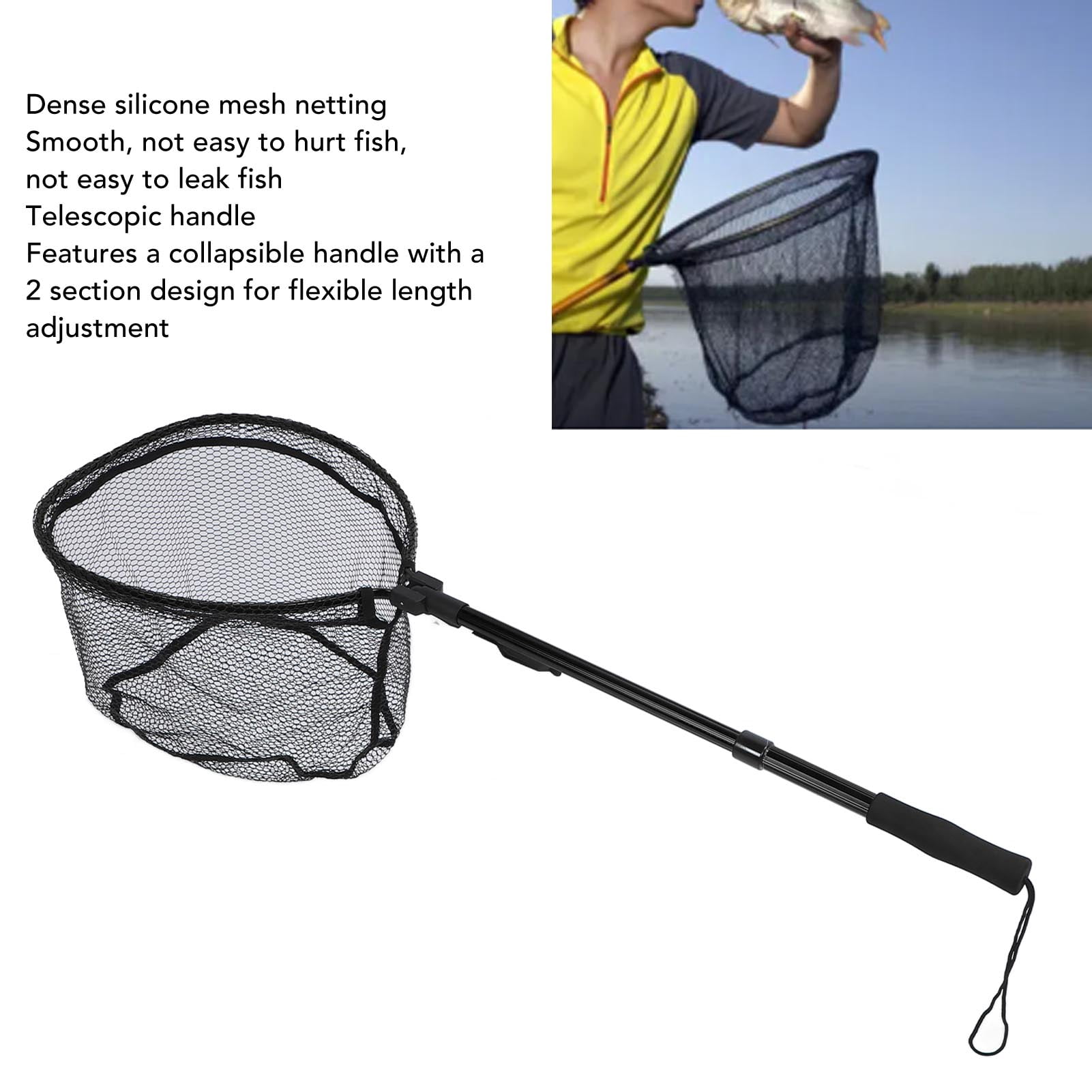 Nieyigj Floating Fishing Net Aluminum Alloy Rubber Foldable Extendable Portable Fish Landing Net for Easy Transportation and Storage Black 17.7 inches / 45 cm for Professional Anglers