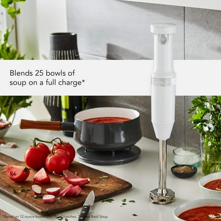 KitchenAid - Cordless Variable Speed Hand Blender with Chopper and Whisk attachment - KHBBV83 - White