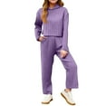 thumbnail image 2 of LTTVQM Kids Girls Sweater Set 11-12 Winter Two Piece Outfits Casual Long Sleeve Ribbed Knit Pullover Solid Color Warm Long Pants Purple 11-12 Years, 2 of 5
