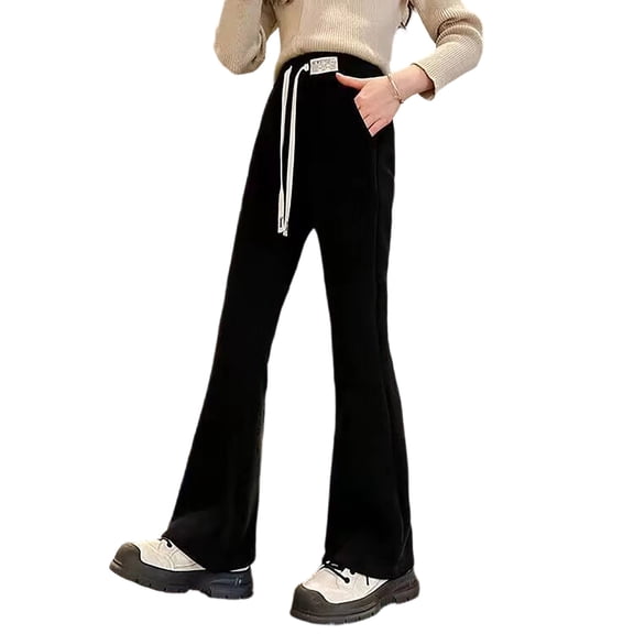 UJNDER Girls Wide Leg Flare Trousers Fall Fashion Casual Style for Big Kids Girls Pants,Black,9-10 Years
