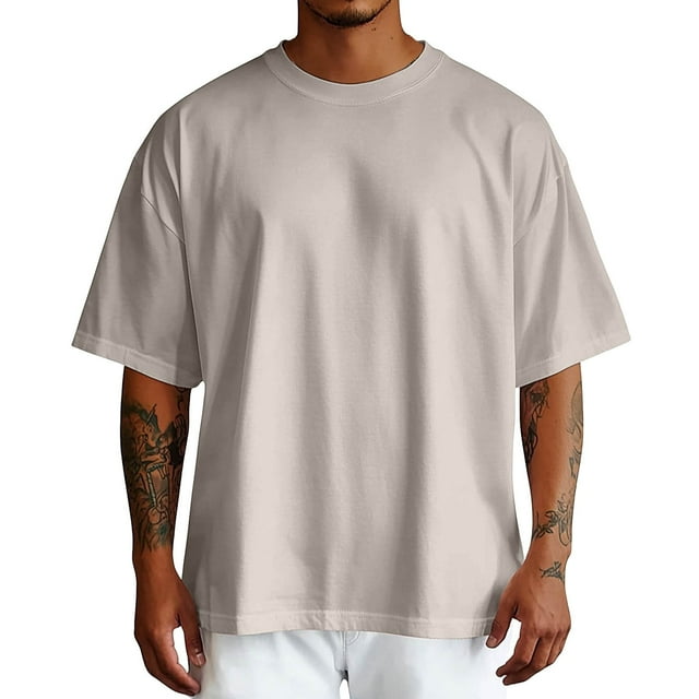 T-shirts Surdimensionnés pour Hommes Mode Rafraîchissant T-Shirt Doux Manches Courtes Décontracté Basique Col Rond Tee Coton Premium T-Shirts Athlétiques