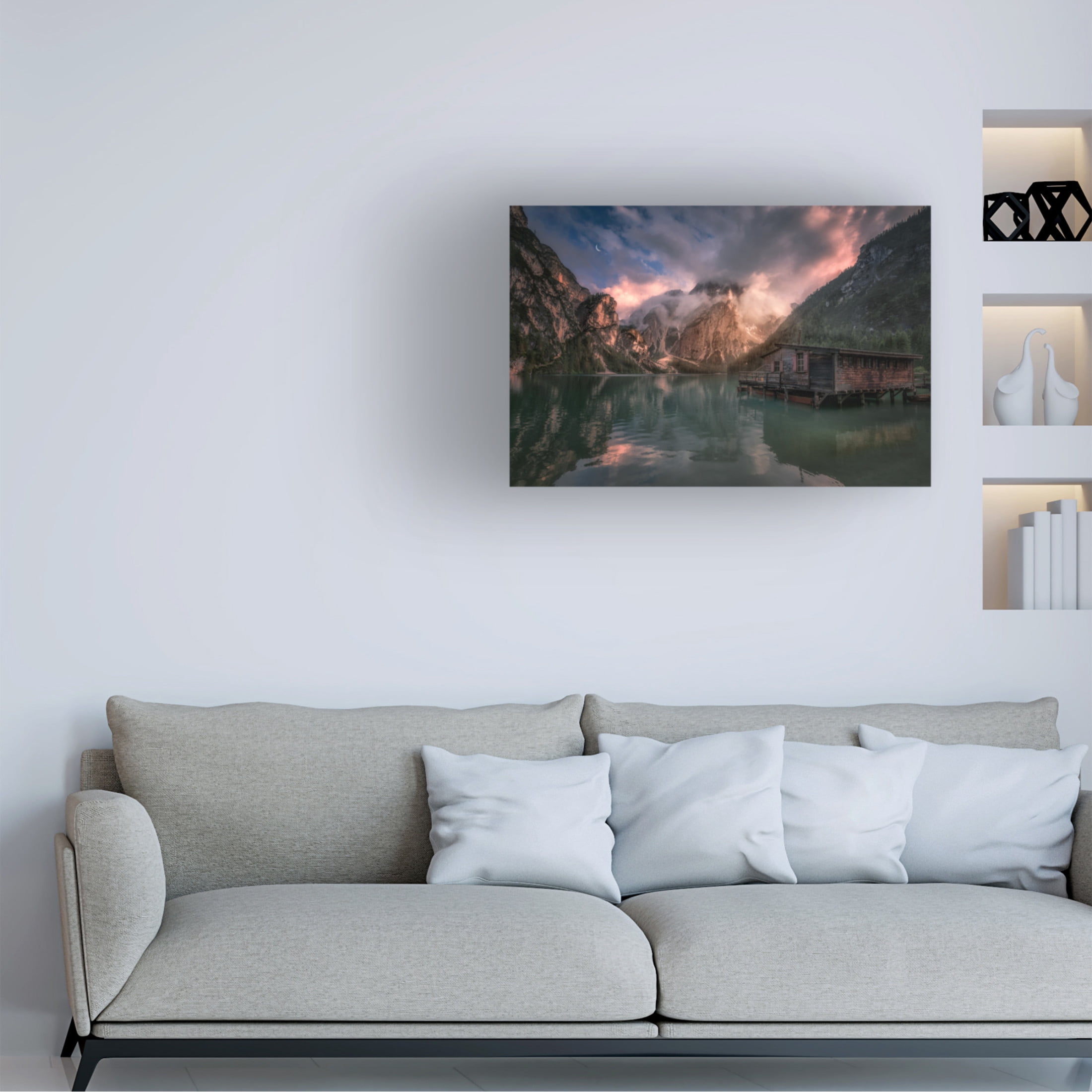 Canvas Wall Art - David Martin Castan 'Lago Di Braies, Dolomites' Wall Art for Living Room, Bedroom, or Office Décor by Trademark Fine Art - 47 x 30 Inches