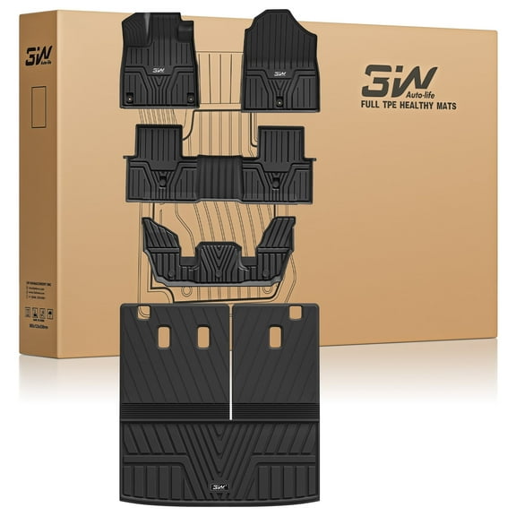 3W Floor Mats & Cargo Liner & Back Seat Cover For Honda Pilot 2023 2024 2025 Custom Fit All Weather Car Mats,Honda Pilot Accessories Odorless Anti-Slip TPE Full Set Floor Liners