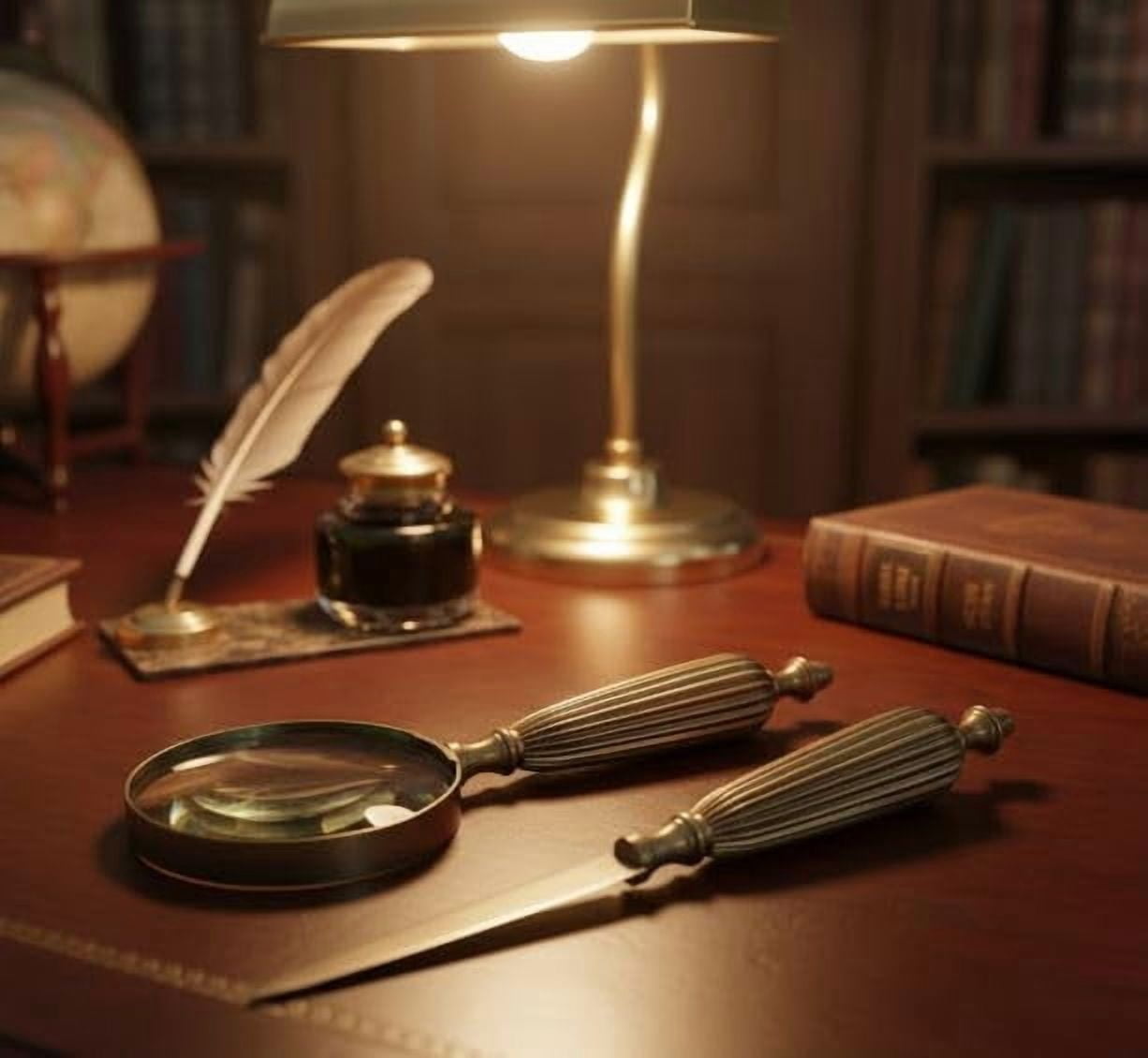 Maritime treasures Desk Magnifier & Letter Opener Set – Vintage Brass Optical Magnifier with Handle for Reading, Office Desk, Collectors & Executive Gift