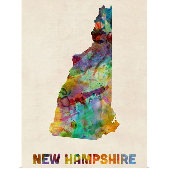 Great BIG Canvas | Rolled Michael Tompsett Poster Print entitled New Hampshire Watercolor Map
