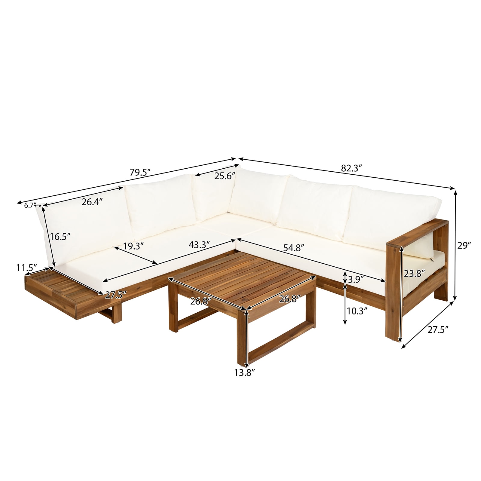YIYADO Outdoor 4-Piece Acacia Wood Sectional Patio Sofa Set, Modular Outdoor Furniture with Water-Resistant Cushions & Side Table for Patio, Garden, Deck