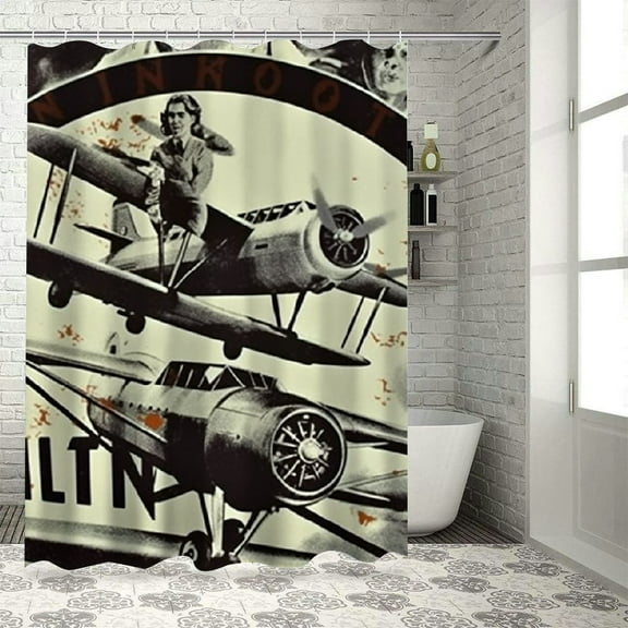 BCIIG Airplane Bathroom Decor Set with Hooks, Colorful Luxurious Graphic Print Polyester Fabric Fashion Shower Curtain, Chic Modern Design, Waterproof, Easy Installation 36x72