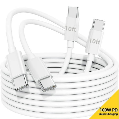 100W/5A Apple USB C to USB C Cable 2Pack/10FT, Replacement Type C Charger Cord for MacBook Pro 16, 15, 14, 13 inch, MacBook Air 2020/2019/2018,iPad Pro/Air, Compatible All PD USB C Charger