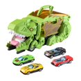 thumbnail image 3 of Camión portador de dinosaurios, juguete de transporte de golondrinas, coche de juguete, recuerdo de fiesta, vehículo para tragar dinosaurios, juego , Verde con 4 coches. Hugo Coche Camión Dinosaurio, 3 of 9