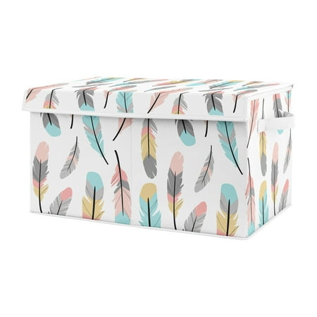UPC: 0846480069973 | Feather Turquoise and Coral Collection Fabric Toy Bin Storage