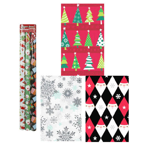 Christmas Giftwrap Xmas Design Reversible Roll Wrap 30" x 90", 3 Rolls