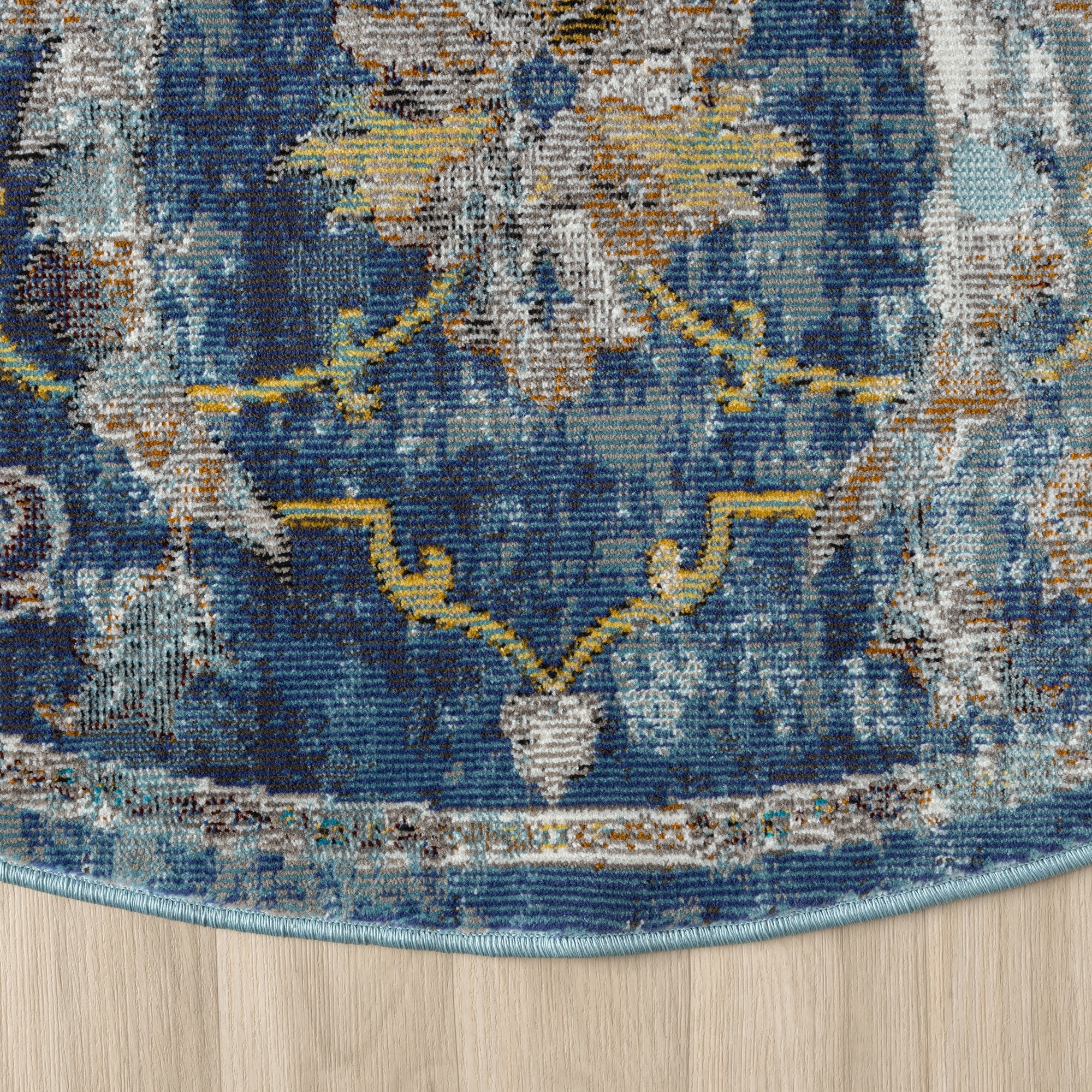 Ox Bay Ada 7'6" Round Navy Blue Floral Durable Indoor Area Rug