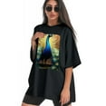 thumbnail image 3 of Plus Size Shirt for Women Oversized Black Tops for Women Short Sleeves Shirt for Women Peacock 1 T Shirt Crewneck Shirt for Women M, 3 of 5